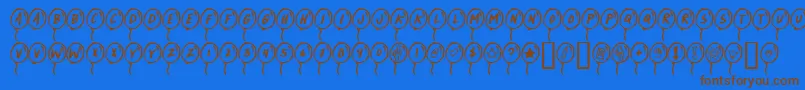 PARTYBALLOONS-Schriftart – Braune Schriften auf blauem Hintergrund