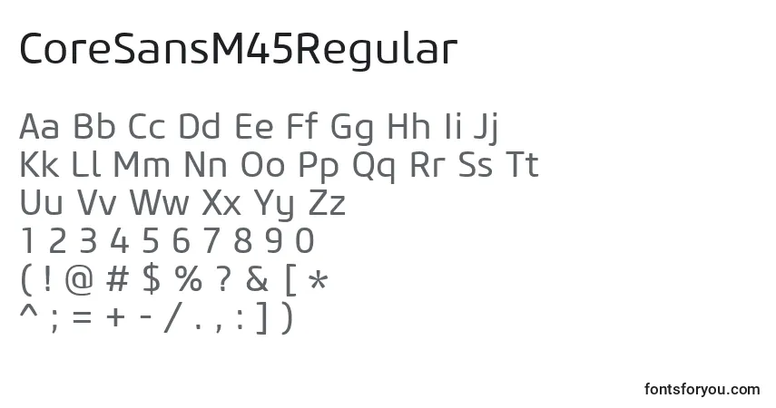Czcionka CoreSansM45Regular – alfabet, cyfry, specjalne znaki