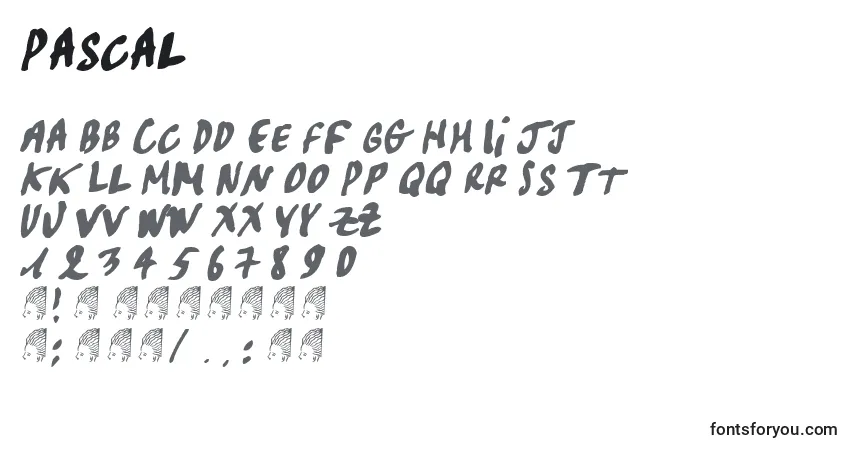 Pascal (136522)-fontti – aakkoset, numerot, erikoismerkit