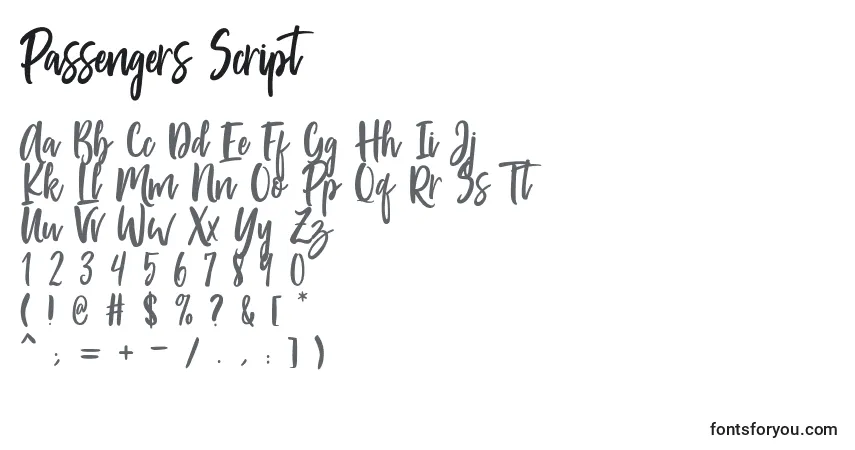 Schriftart Passengers Script – Alphabet, Zahlen, spezielle Symbole