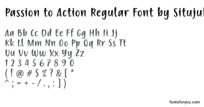 Schriftart Passion to Action Regular Font by Situjuh 7NTypes – Alphabet, Zahlen, spezielle Symbole