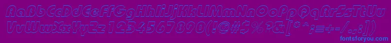 BordeauxblackoutlineItalic-Schriftart – Blaue Schriften auf violettem Hintergrund