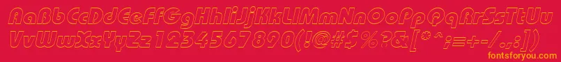 BordeauxblackoutlineItalic-Schriftart – Orangefarbene Schriften auf rotem Hintergrund