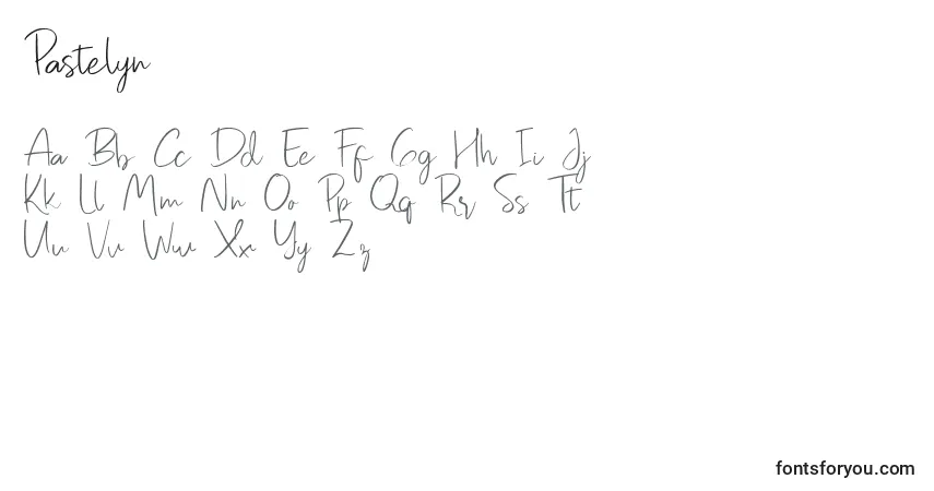 A fonte Pastelyn (136543) – alfabeto, números, caracteres especiais