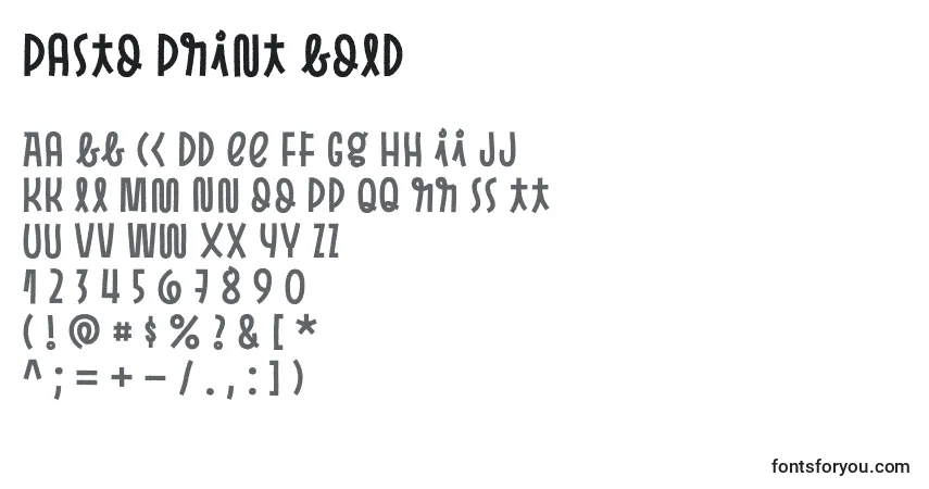Шрифт Pasto Print Bold – алфавит, цифры, специальные символы