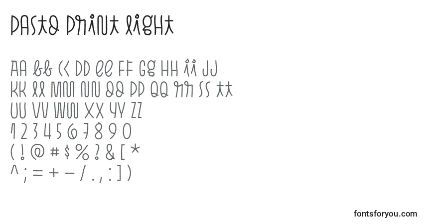Fuente Pasto Print Light - alfabeto, números, caracteres especiales