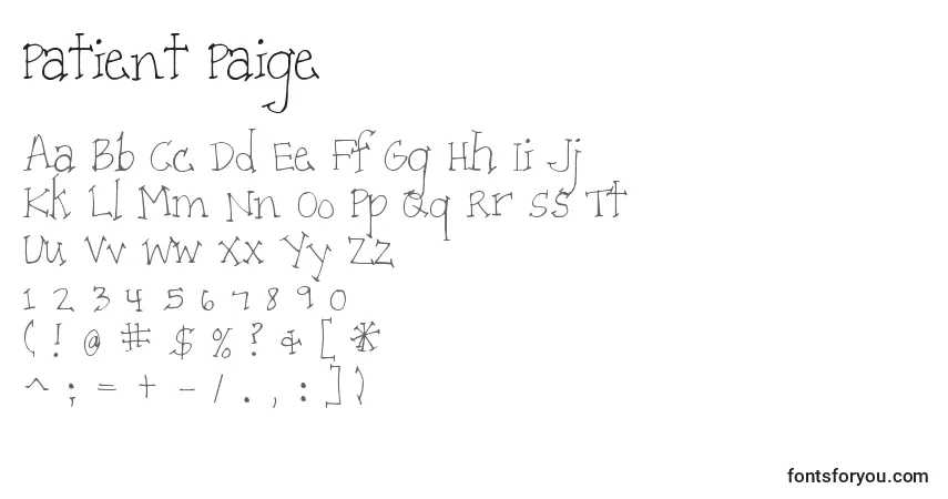 Schriftart Patient Paige – Alphabet, Zahlen, spezielle Symbole
