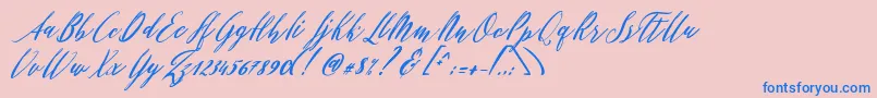フォントPatricia Script – ピンクの背景に青い文字