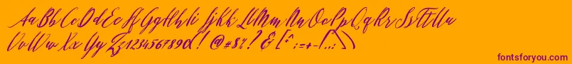 Patricia Script-fontti – violetit fontit oranssilla taustalla