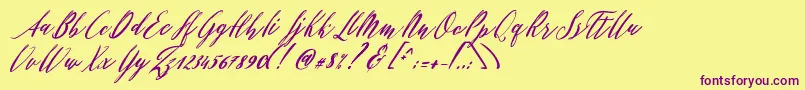 フォントPatricia Script – 紫色のフォント、黄色の背景