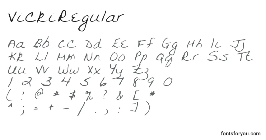 Czcionka VickiRegular – alfabet, cyfry, specjalne znaki