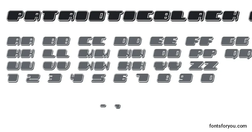 Schriftart PatrioticBlack Italic – Alphabet, Zahlen, spezielle Symbole