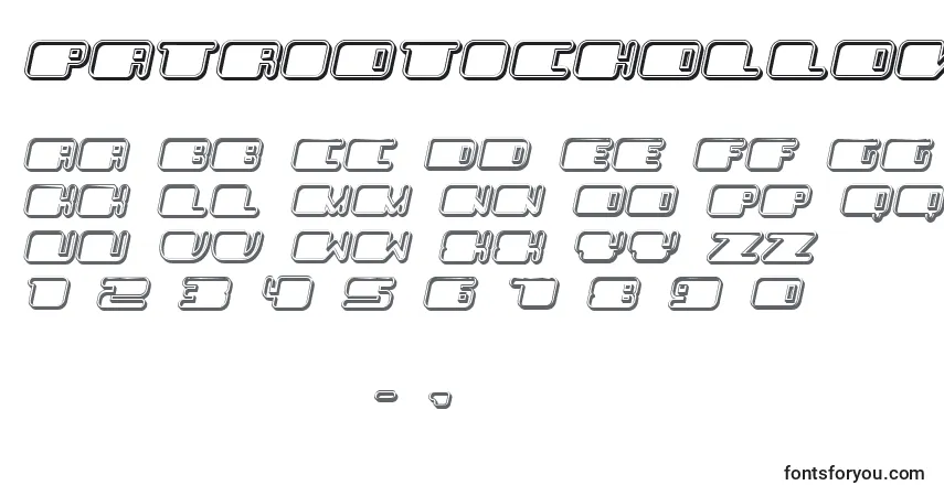 A fonte PatrioticHollow Italic – alfabeto, números, caracteres especiais