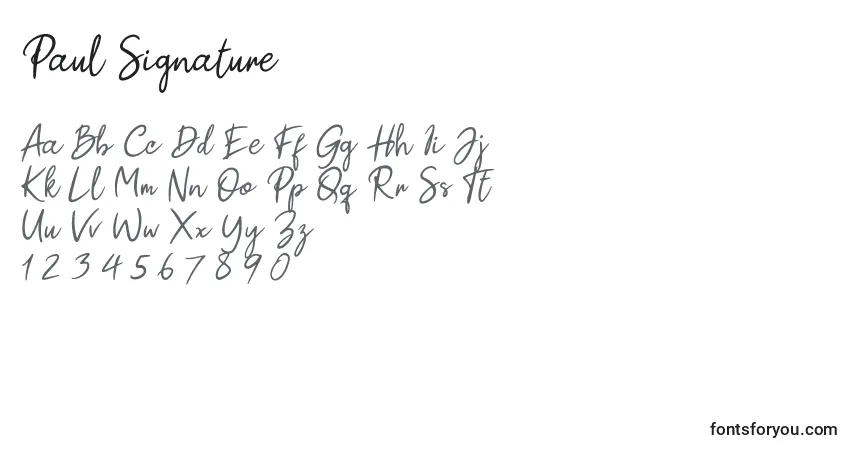 A fonte Paul Signature – alfabeto, números, caracteres especiais