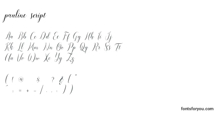 A fonte Pauline script (136584) – alfabeto, números, caracteres especiais