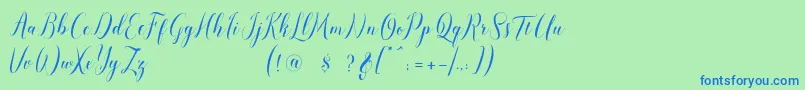 フォントpauline script – 青い文字は緑の背景です。