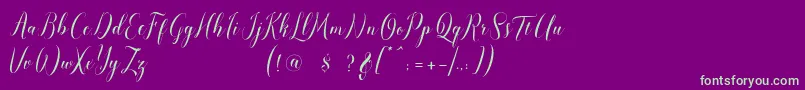 pauline script-fontti – vihreät fontit violetilla taustalla