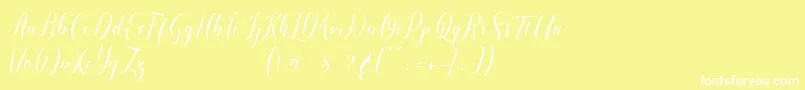 pauline script-Schriftart – Weiße Schriften auf gelbem Hintergrund