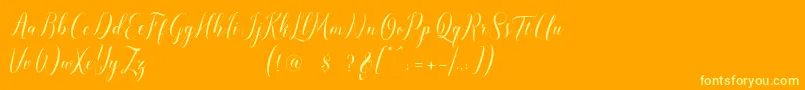 pauline script-Schriftart – Gelbe Schriften auf orangefarbenem Hintergrund