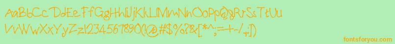 フォントPaulMaul – オレンジの文字が緑の背景にあります。