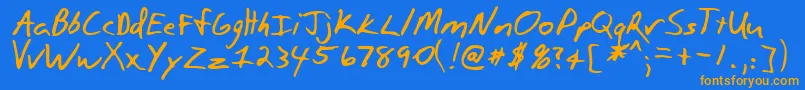 フォントPAULSON  – オレンジ色の文字が青い背景にあります。