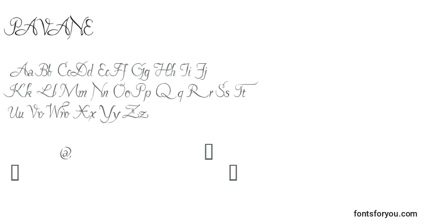A fonte PAVANE   (136591) – alfabeto, números, caracteres especiais