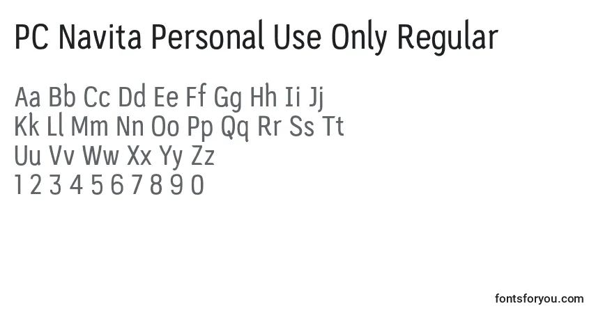 A fonte PC Navita Personal Use Only Regular – alfabeto, números, caracteres especiais