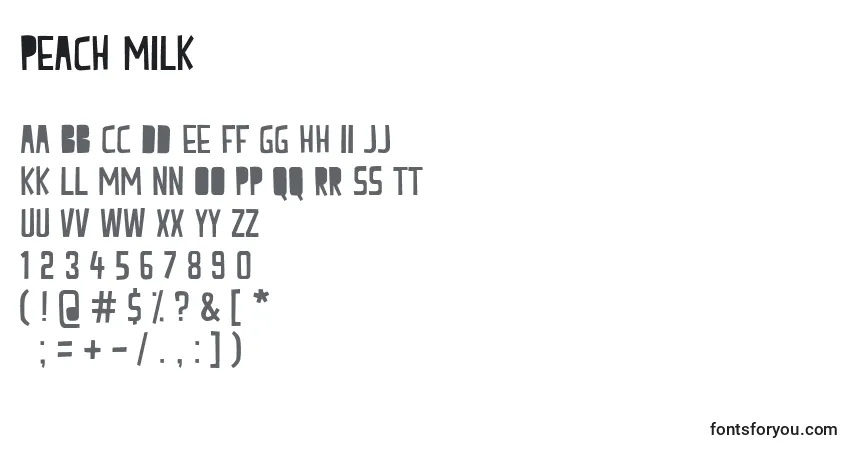 Czcionka Peach milk – alfabet, cyfry, specjalne znaki