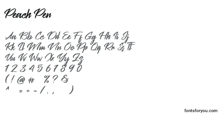 Schriftart Peach Pen (136602) – Alphabet, Zahlen, spezielle Symbole