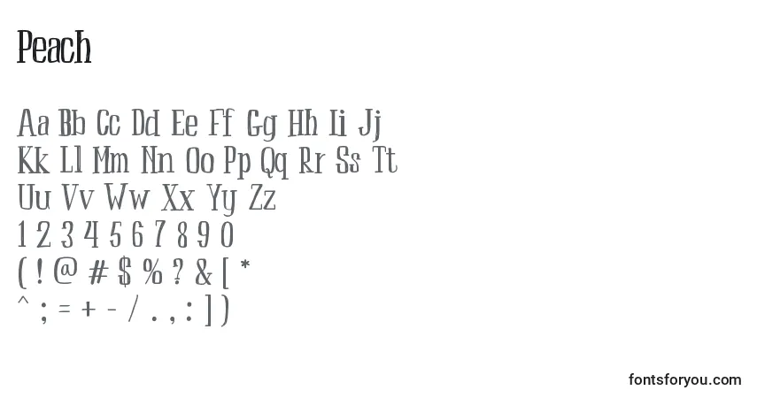 Schriftart Peach (136604) – Alphabet, Zahlen, spezielle Symbole