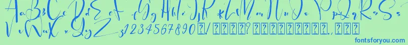 Więcej informacji o czcionce PeachQueen Czcionka PeachQueen – niebieskie czcionki na zielonym tle