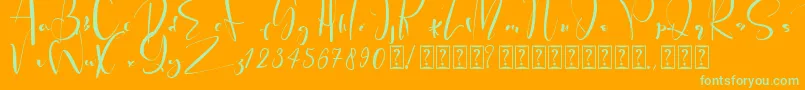 Saiba mais sobre a fonte PeachQueen Fonte PeachQueen – fontes verdes em um fundo laranja
