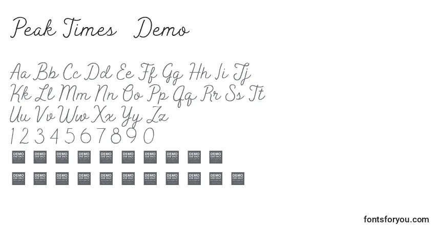 Schriftart Peak Times   Demo – Alphabet, Zahlen, spezielle Symbole