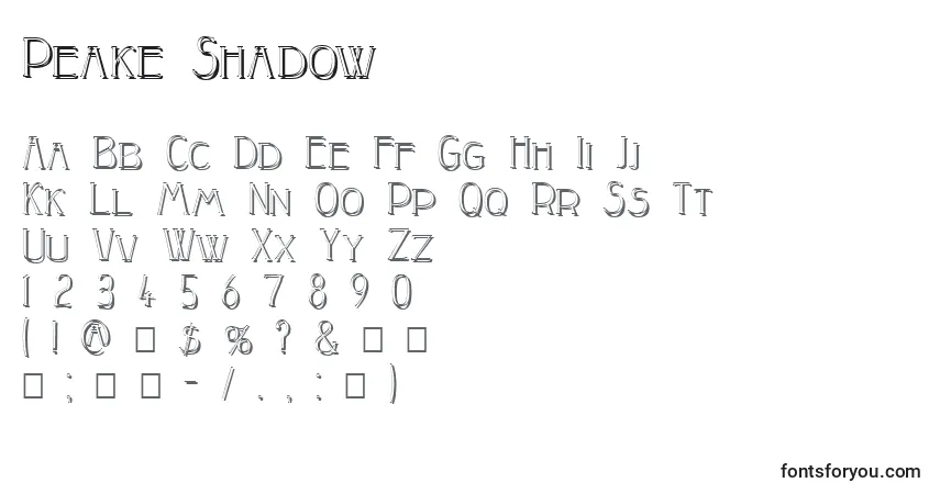 Czcionka Peake Shadow – alfabet, cyfry, specjalne znaki