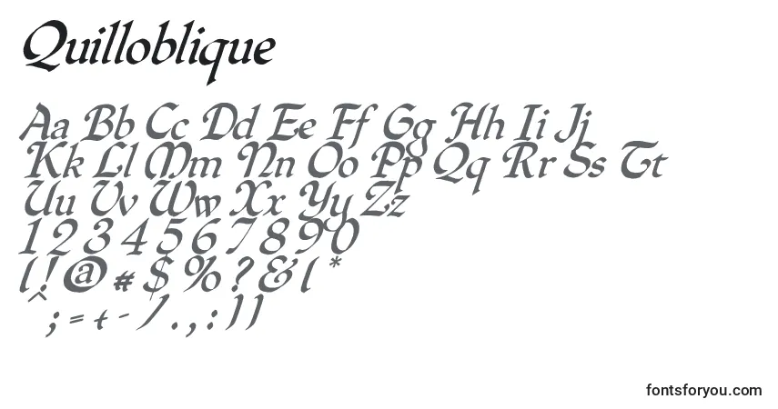 Quillobliqueフォント–アルファベット、数字、特殊文字