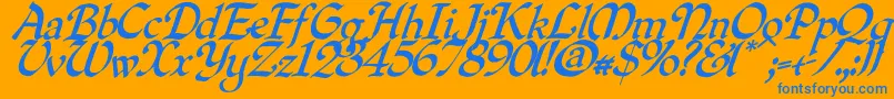 Quilloblique-Schriftart – Blaue Schriften auf orangefarbenem Hintergrund