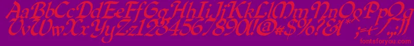 Quilloblique-Schriftart – Rote Schriften auf violettem Hintergrund