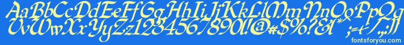 Quilloblique Font – Yellow Fonts on Blue Background