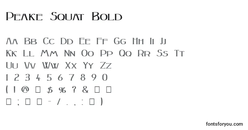 Schriftart Peake Squat Bold – Alphabet, Zahlen, spezielle Symbole