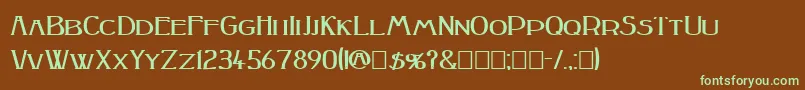 フォントPeake Squat Bold – 緑色の文字が茶色の背景にあります。