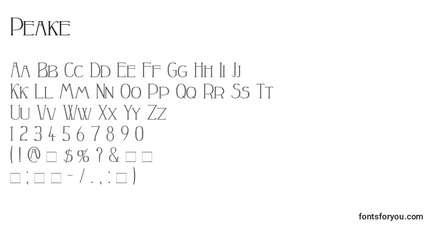 Schriftart Peake (136612) – Alphabet, Zahlen, spezielle Symbole