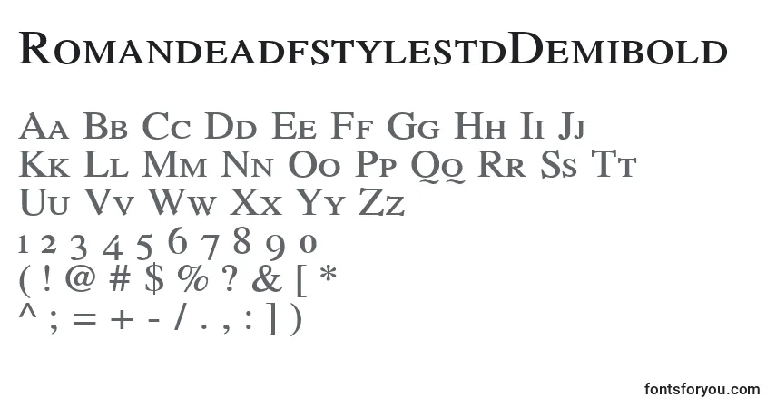 A fonte RomandeadfstylestdDemibold – alfabeto, números, caracteres especiais