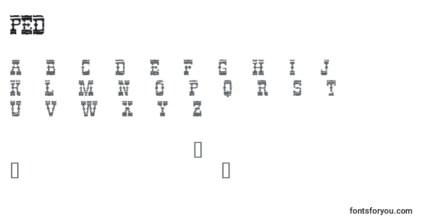 A fonte PED      (136622) – alfabeto, números, caracteres especiais