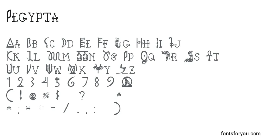 A fonte Pegypta (136626) – alfabeto, números, caracteres especiais