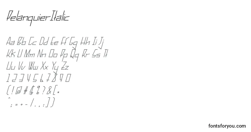 Шрифт PelanquierItalic – алфавит, цифры, специальные символы