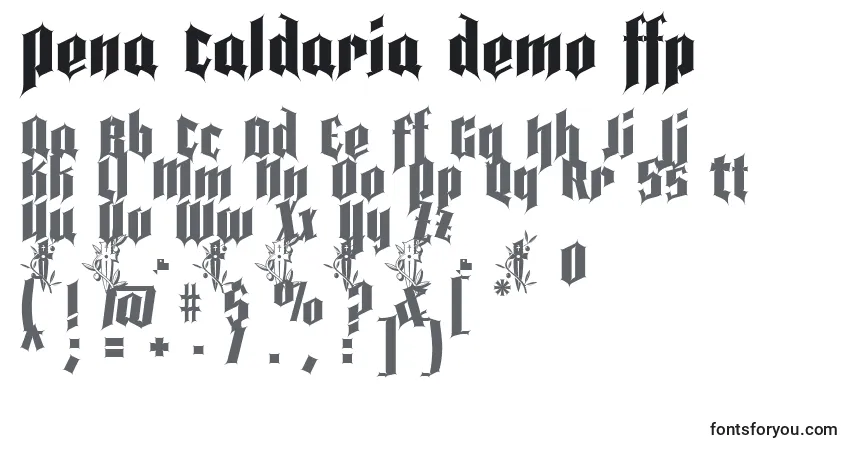 A fonte Pena Caldaria demo ffp – alfabeto, números, caracteres especiais