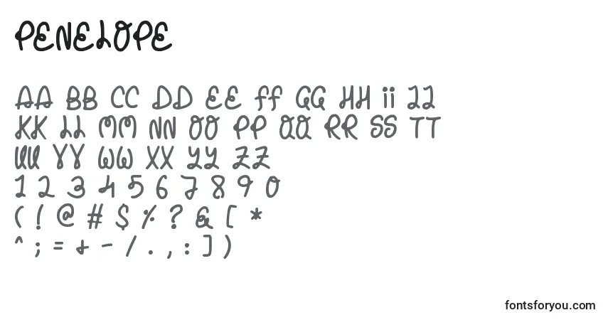Schriftart Penelope (136642) – Alphabet, Zahlen, spezielle Symbole