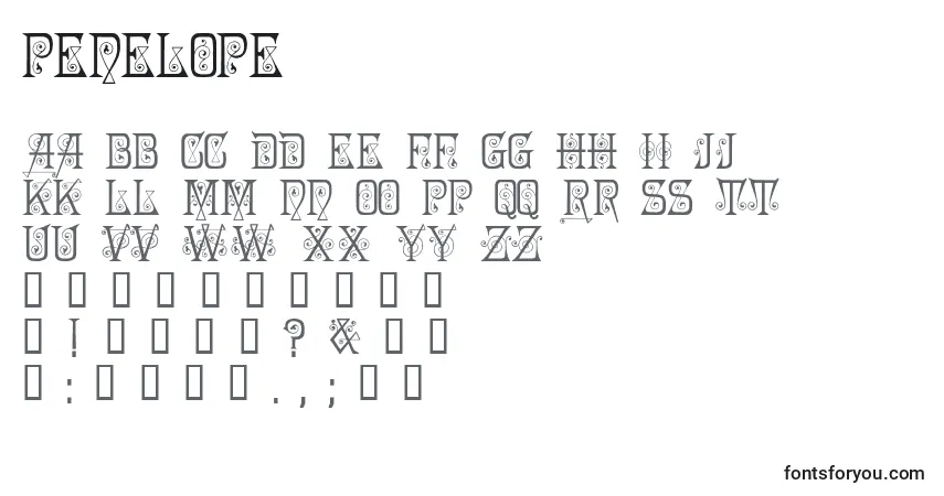 Schriftart PENELOPE (136643) – Alphabet, Zahlen, spezielle Symbole