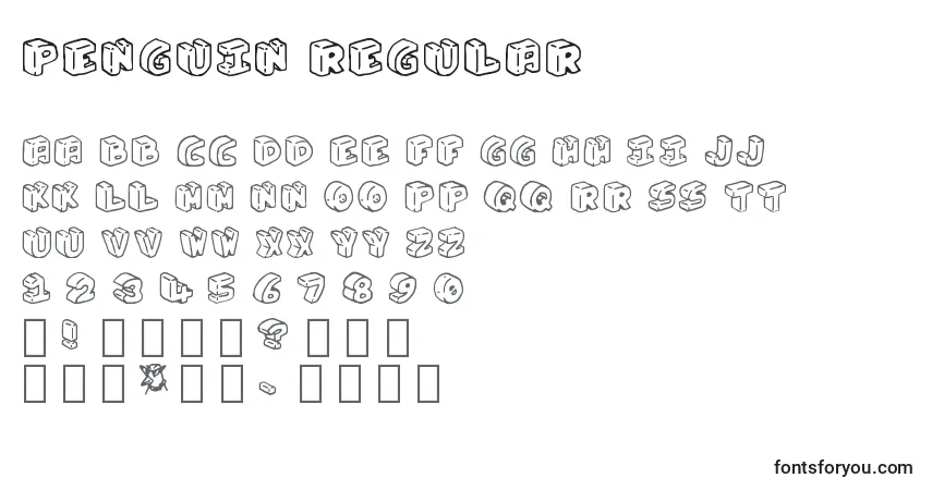 Schriftart Penguin Regular – Alphabet, Zahlen, spezielle Symbole