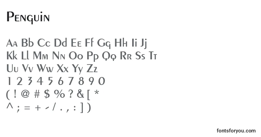 Schriftart Penguin (136646) – Alphabet, Zahlen, spezielle Symbole